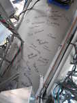 Signatures on the column (inside the ball)
